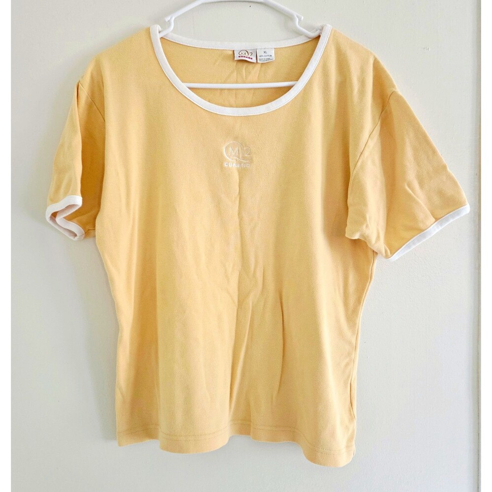 Cunard Yellow/White Ringer Short Sleeve Cotton T-Shirt Women's XL